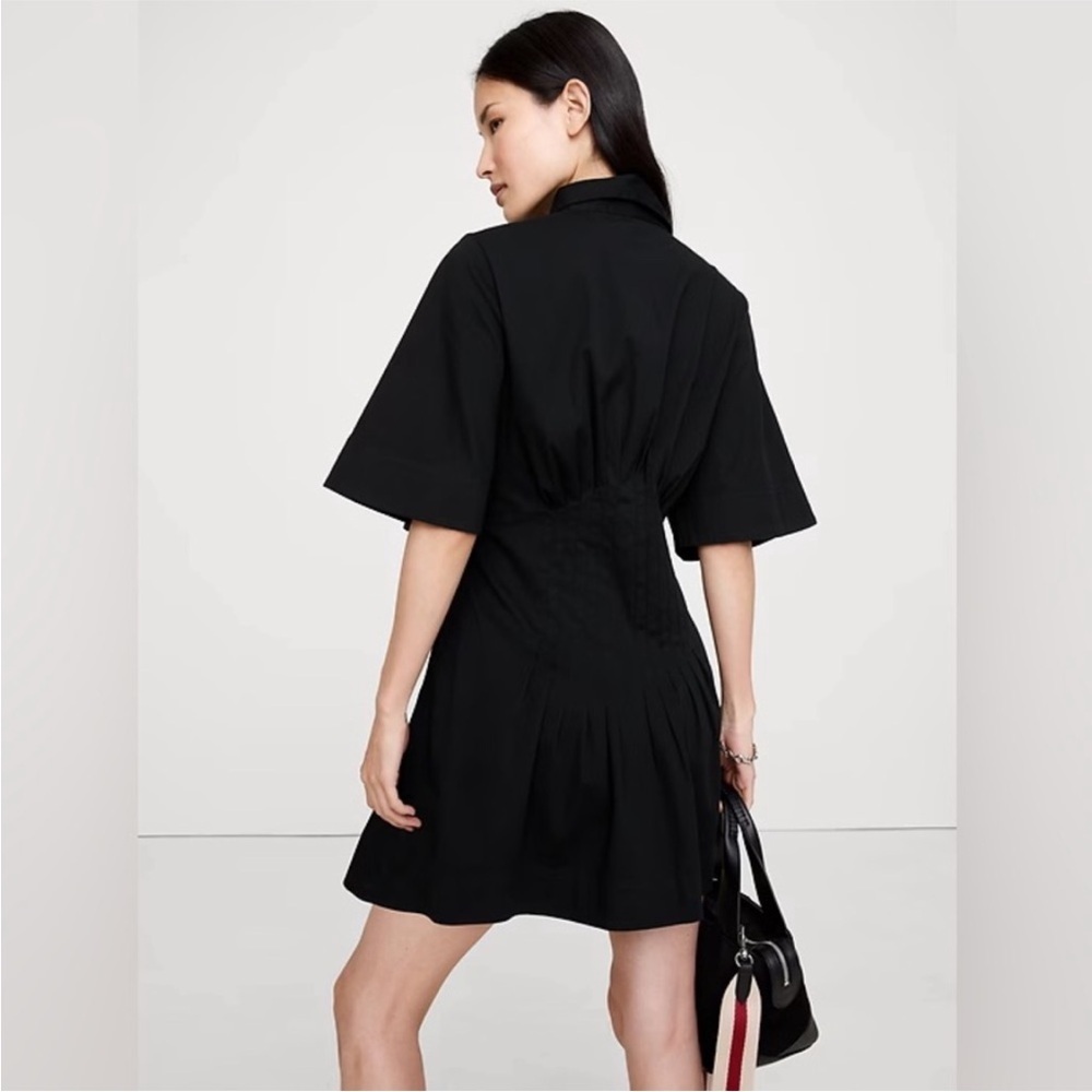 NWT! Banana Republic Black Stretch-Cotton Poplin Pintuck Shirt Dress 💃💃 - Picture 3 of 6